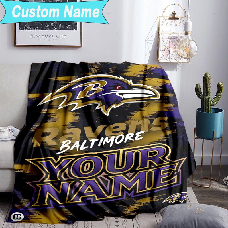Custom Name Blanket Ravens Team Spirit Blanket Bedding Blanket for Travel, Camping, Living Rooms, Offices, Sofas, Fan Christmas Gift