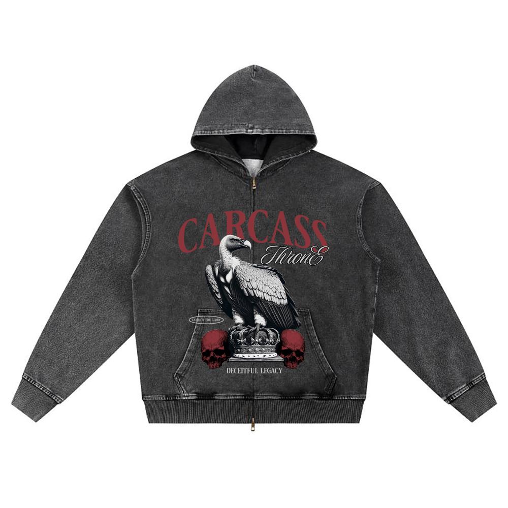 DTG Print Knitted Denim Zip-Up Hoodie Vintage Graphic Brother Print Zipper Hoodies