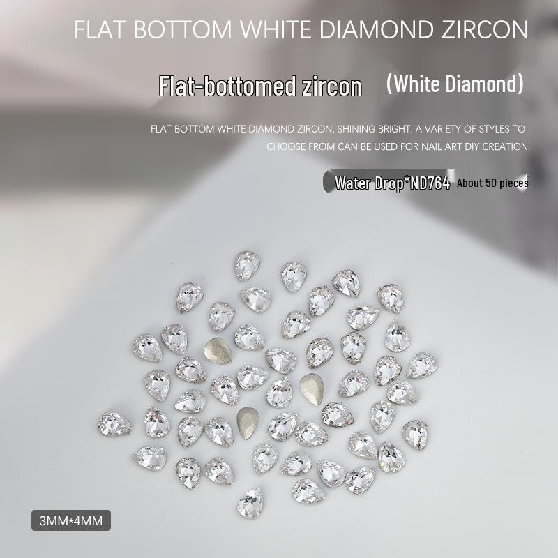 Nail Art Decorations: 5A Zircon Rhinestones - Marquise, Teardrop, Heart, Square Shapes, Flat Back, 50 Pcs.