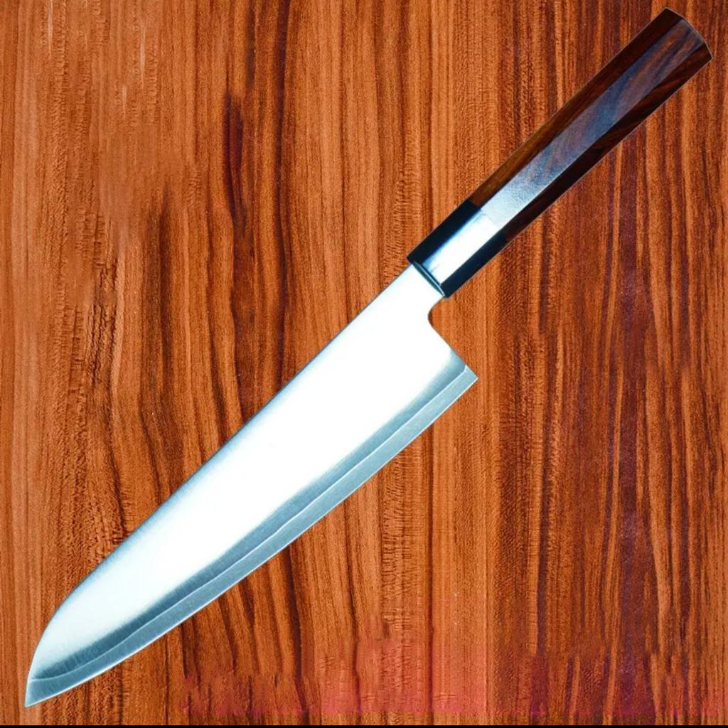 8.3 Inch Chef Knife 3-layers Clad Steel DC53 Blade Wood & Ox Horn Handle Sharp Slicing Cleaver Handmade Forged Kitchen Knives