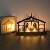 Christmas Candle Holder Metal Nativity Scene Candlesticks Decorative Candle Stand Holiday Candle Holder With Wood Base For