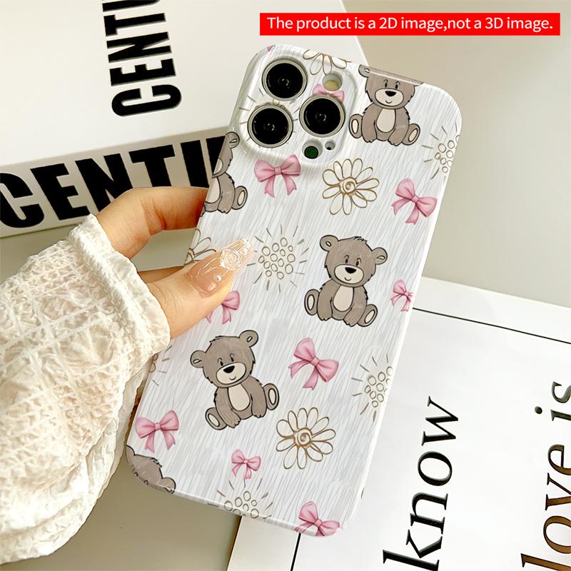 2DFlat Cute Teddy Bears & Bows Pattern All inclusive film hard iPhone case, compatible with iPhone 18 Pro Max 17 16 15 14 13 12 11