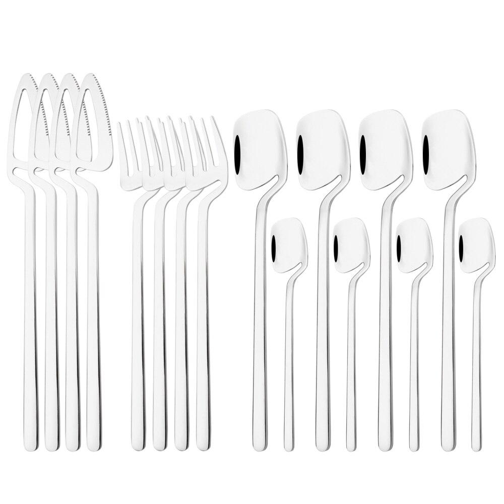 

Зеркало, 16 шт., набор столовых приборов, нож, вилка, чайная ложка, набор столовой посуды из нержавеющей стали 18/10, набор столовых приборов для бара и вечеринки серебряный