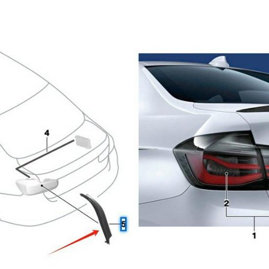 BMW 3 Series F30 F35 Taillight Water Channel, Part Numbers 51497453333 & 51497453334