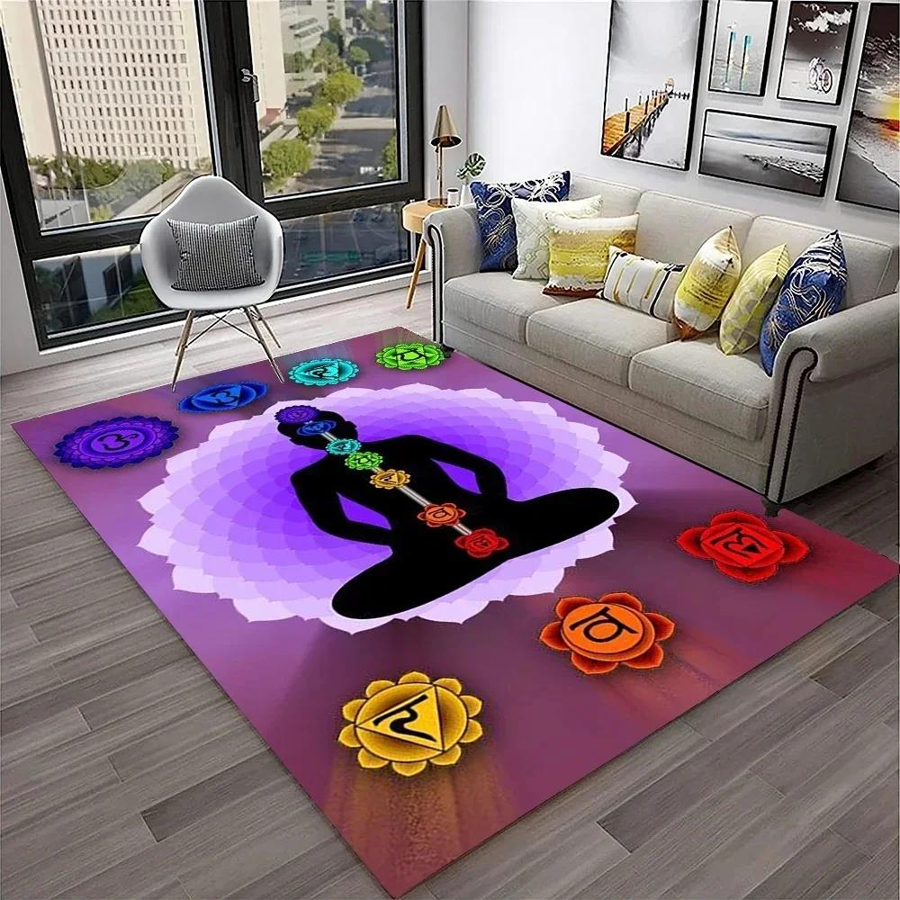 Naturalize Yoga Meditation Floor Mat with Rainbow 7 Chakra Design Soft Non-Slip Carpet for Living Room Stylish Rug for Bedroom