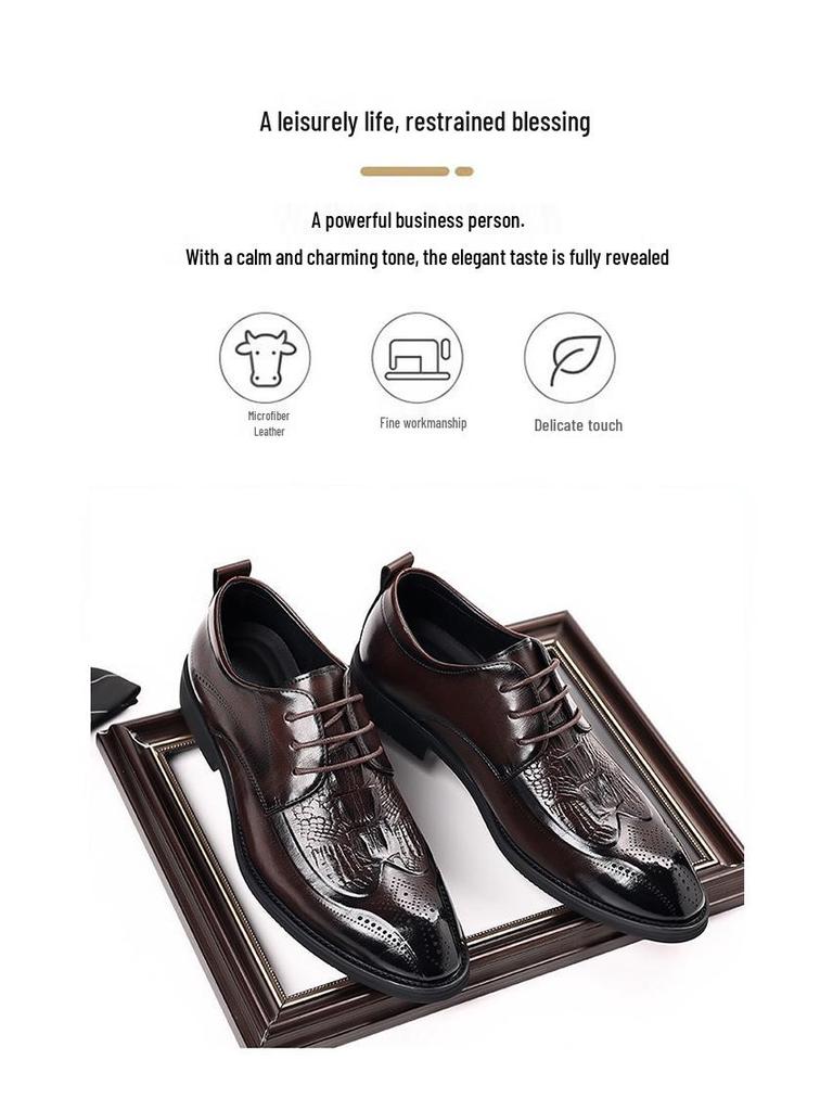 Men's British Style Brogue Leather Derby Shoes - Genuine Leather, Lace-up, Formal & Casual