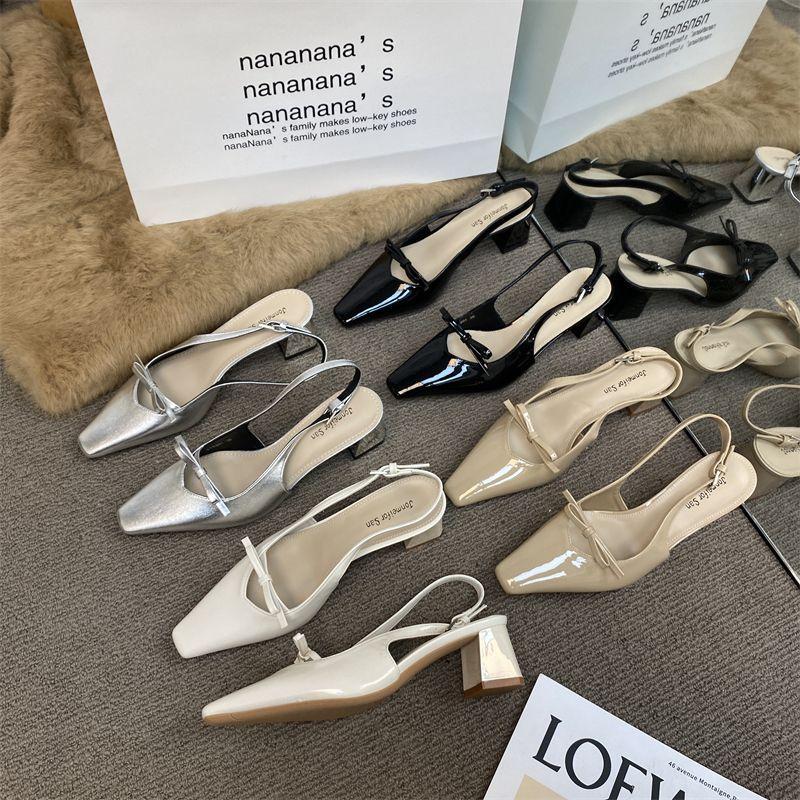 Square Head Black Temperament High Heel Bag Head Sandals Fairy Shoes 2025 Summer New French Style with Skirt Empty Shoes