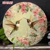 Vintage Metal Poster Round Wall Art Hummingbird Flower Home Decor