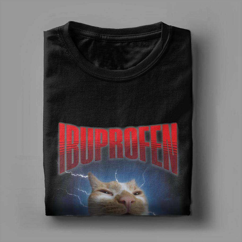 Cool Funny Ibuprofen Cat Hilarious Cat Meme T-Shirt for Men Round Collar 100% Cotton T Shirt Short Sleeve Tees Plus Size Tops