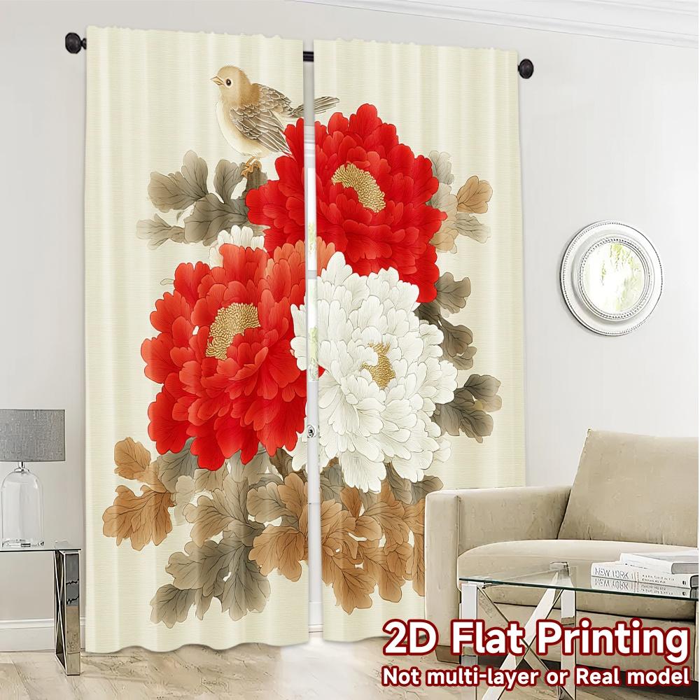 2D FLAT PRINTING 2pcs Curtains (Without Rod) Floral Elegance with Birds Women is Day Festival Popular Curtains&Drapes Versatile