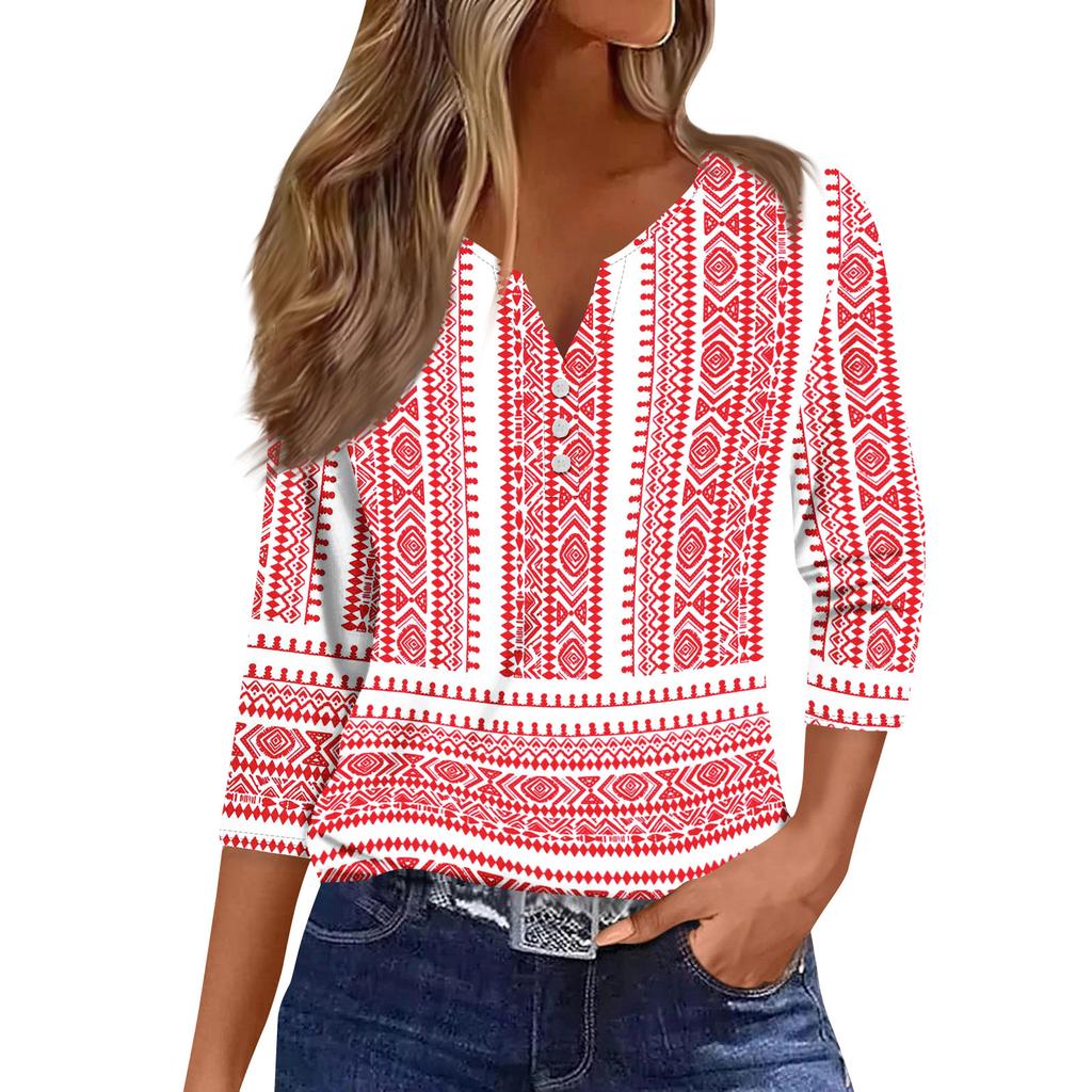 Women's Fashion Casual Seven Split Sleeve Burst Vintage Floral Print Pullover Top
