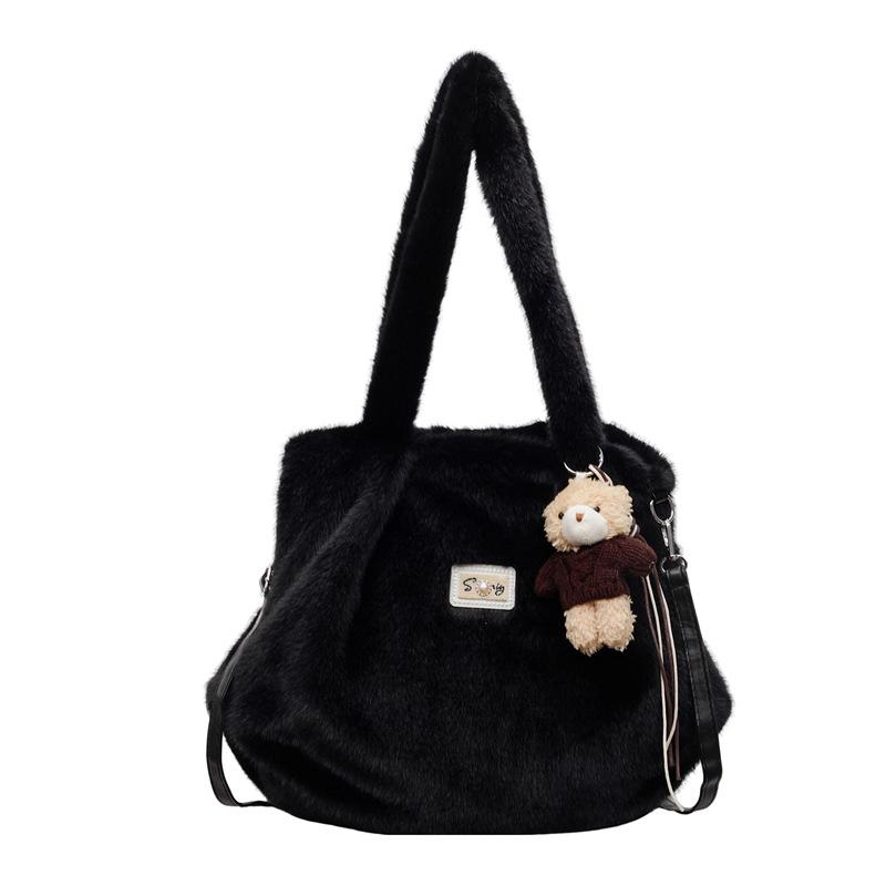 Plush bag women's 2025 new autumn and winter popular fashion lazy relaxation commuter tote bag messenger bag
