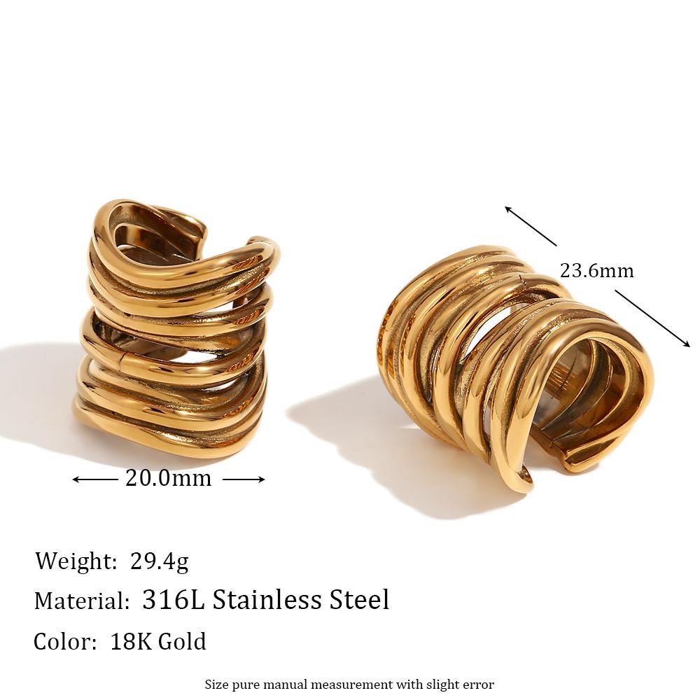 

MamacitaSlay 316L Stainless Steel Multilayer Coiled Ear Clip 18K Gold Plated Waterproof Jewelry For Women Statement Earrings золотий