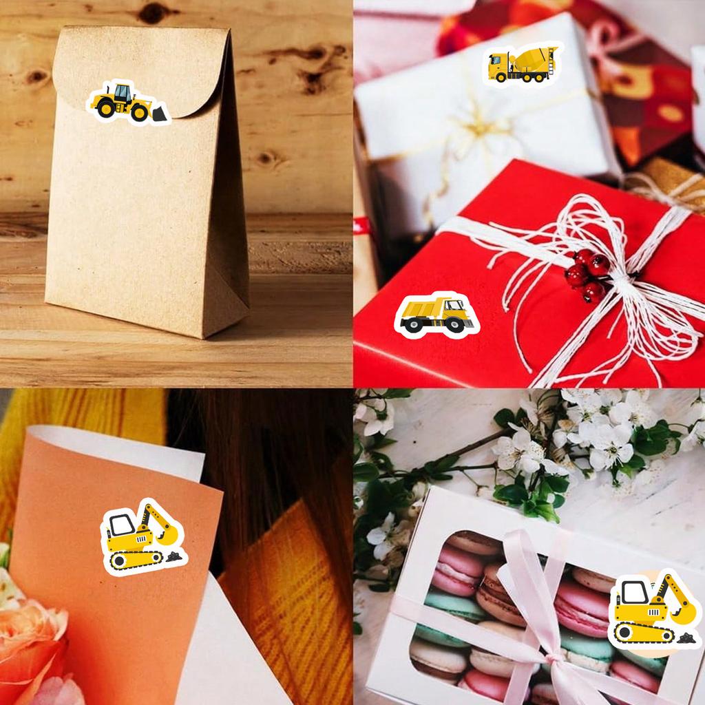 Cartoon Engineering Truck Sticker Roll 500Pcs Waterproof Self‑Adhesive Label for Reward Decor Scrapbooking Party Supply Ornament