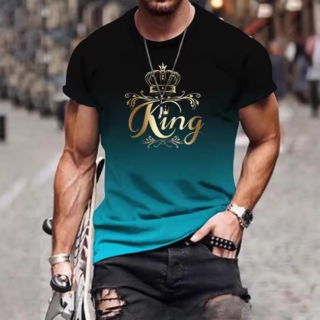 

Летняя футболка с круглым вырезом, 3D градиентной буквой, принтом King , модная, повседневная, с коротким рукавом, мужская L