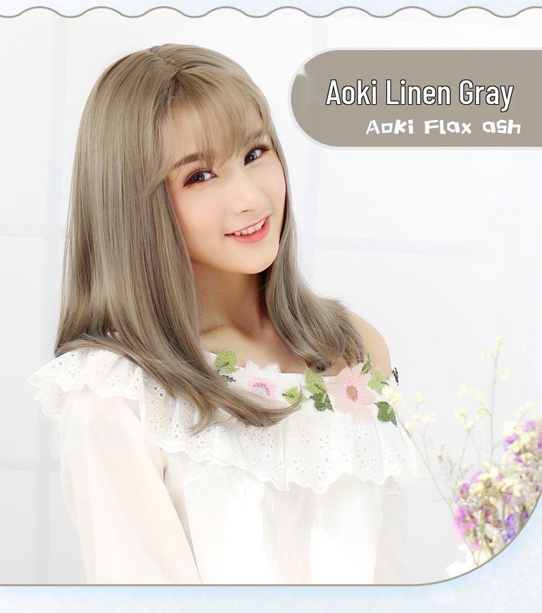 Korean Long Straight Wig with Air Bangs and Inward Buckle for Round Faces