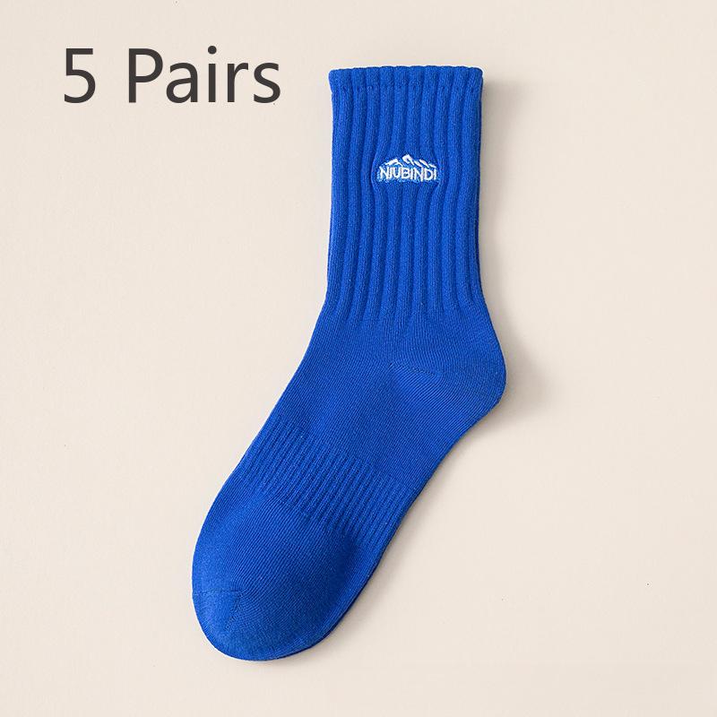 5 Pairs of Men's Autumn Anti Odor and Sweat Absorbing Sports Basketball Mid Top Socks