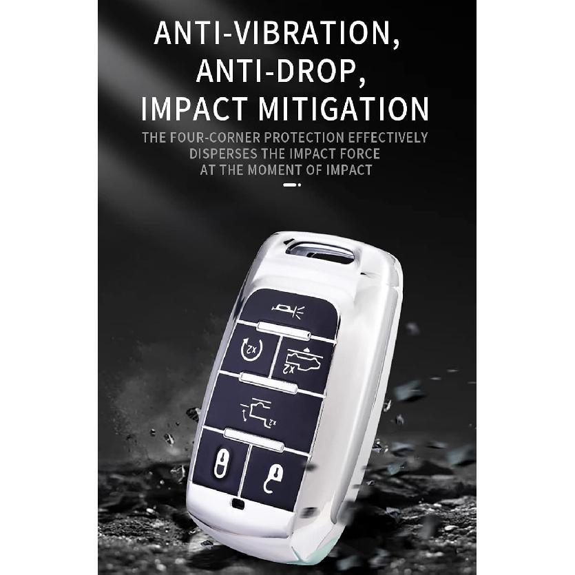 SANRILY Weiche TPU 6-Tasten Schlüsselanhängerhülle für Dodge Ram 1500 2019-2022 Vollschutz Keyless Smart Key Hülle mit Schlüsselring Blau