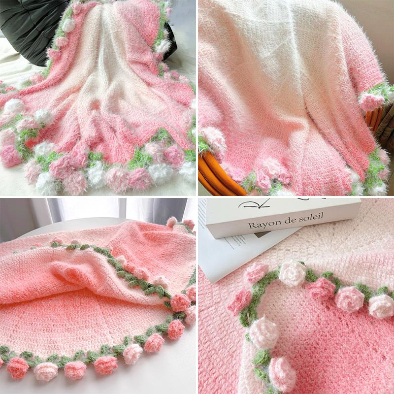 Hand Woven Blanket Crochet Rose Blanket Decorative Sofa Cover Valentine's Day Birthday Gifts for Women Tapestry Manta De Rosas