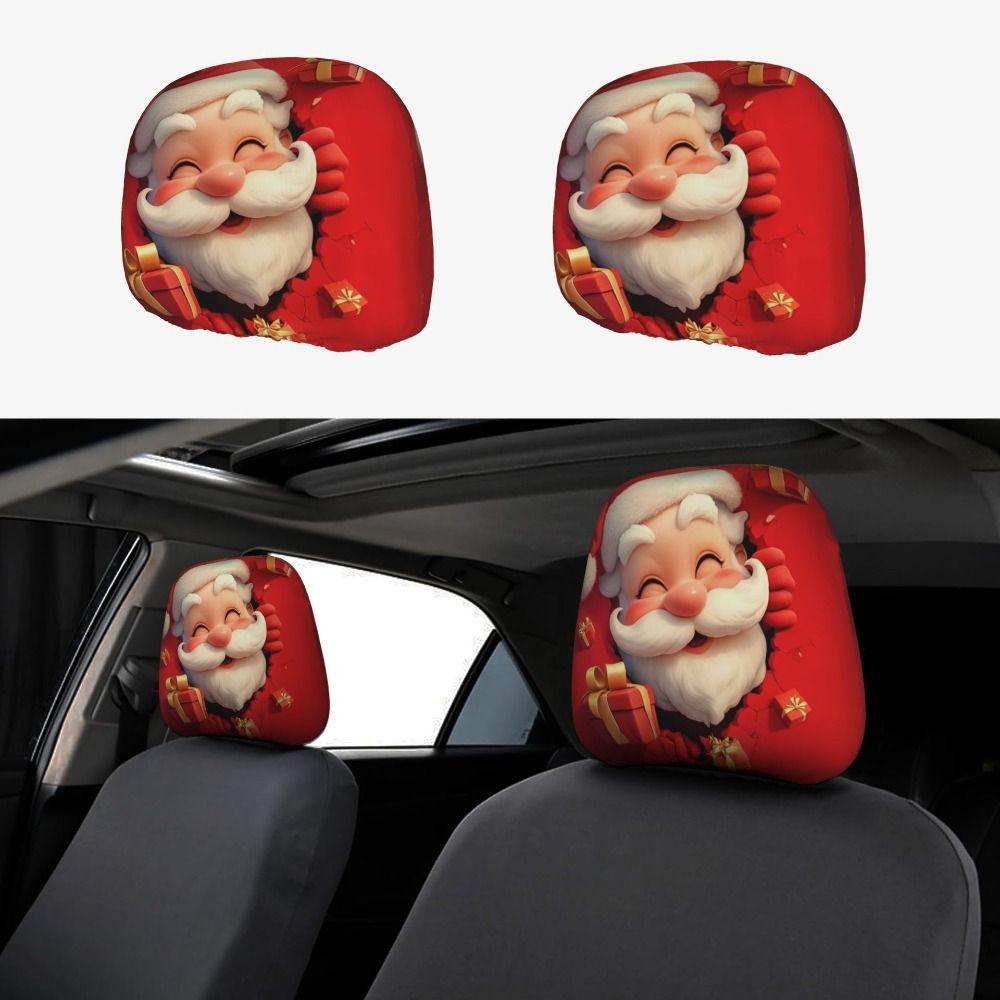 2Pcs Santa Claus Car Headrest Cover Universal Auto Seat Headcover Gift for Car Lover