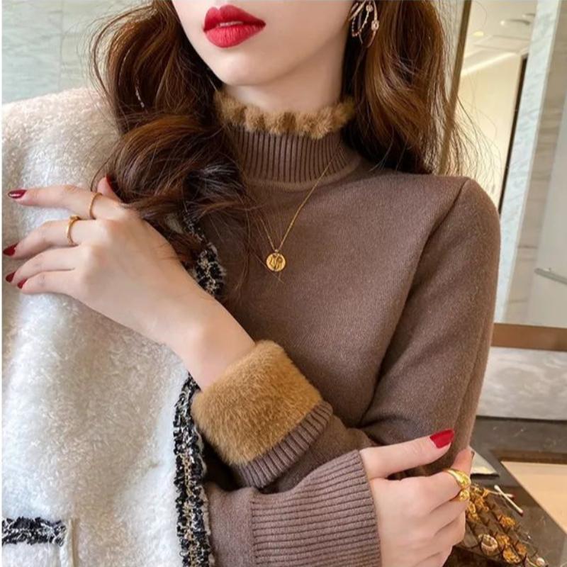 

Женская зимняя водолазка свитер нижняя часть Hundred Plus Fluffy Models утолщенные свободные повседневные трикотажные топы с длинными рукавами 5XL темно-коричневого