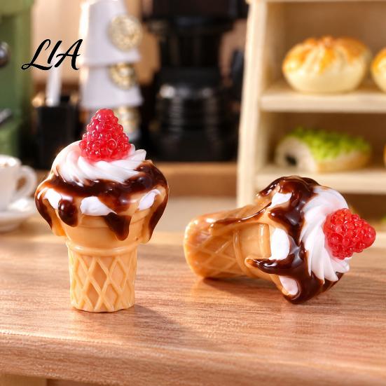 Doll Mansion Food Accessories 10Pcs Mini Ice Creams, Tiny 3D Strawberry Jam Resin Dessert Pretend Play Toys Miniatures for Mansion, DIY