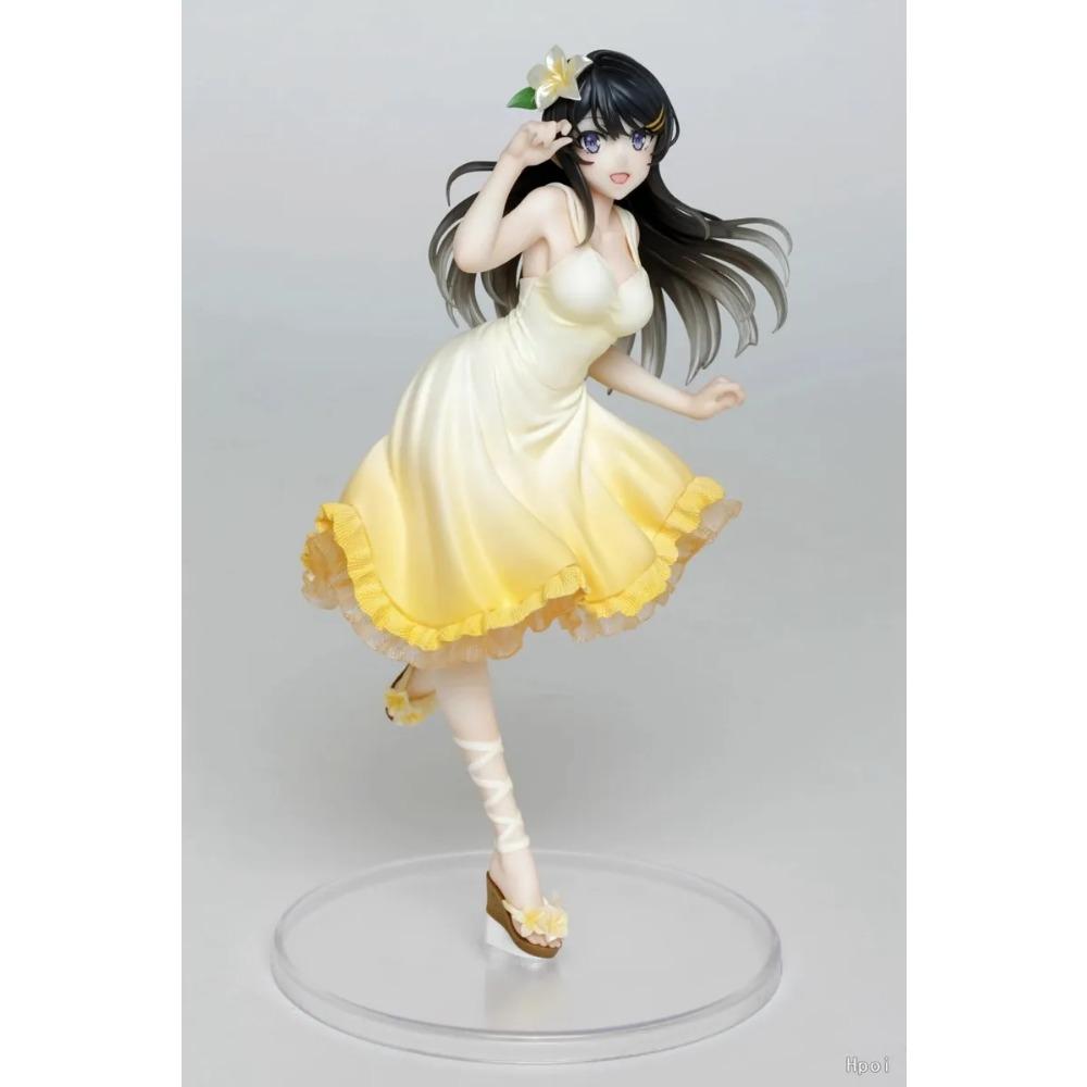 20CM Anime Figure Sakurajima Mai Anime Youth Pig Head Boy Will Not Dream Of Bunny Girl Senpai Sitting Yellow Dress Model Toys