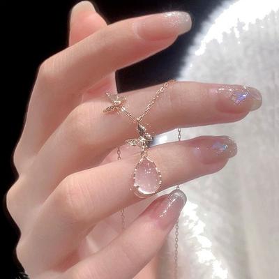 Flower Butterfly Secret Necklace Women's Niche Exquisite Fashion Light Luxury Temperament Versatile Pink Crystal Butterfly Necklace