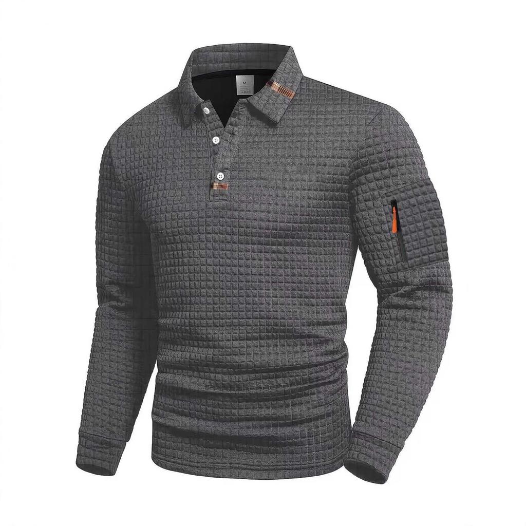 Spring Autumn Men's Casual Polos Fashion Long-Sleeved Polka Dot Jacquard Solid Color Polo Shirts Comfortable Fit Tops