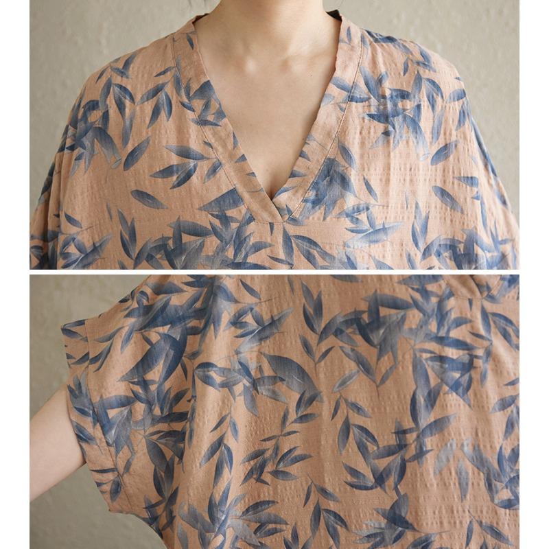 Dimanaf Plus Size 2025 Summer Dress V-Neck Women Casual Vintage Dress Basic Printing Long Loose Dress Maxi