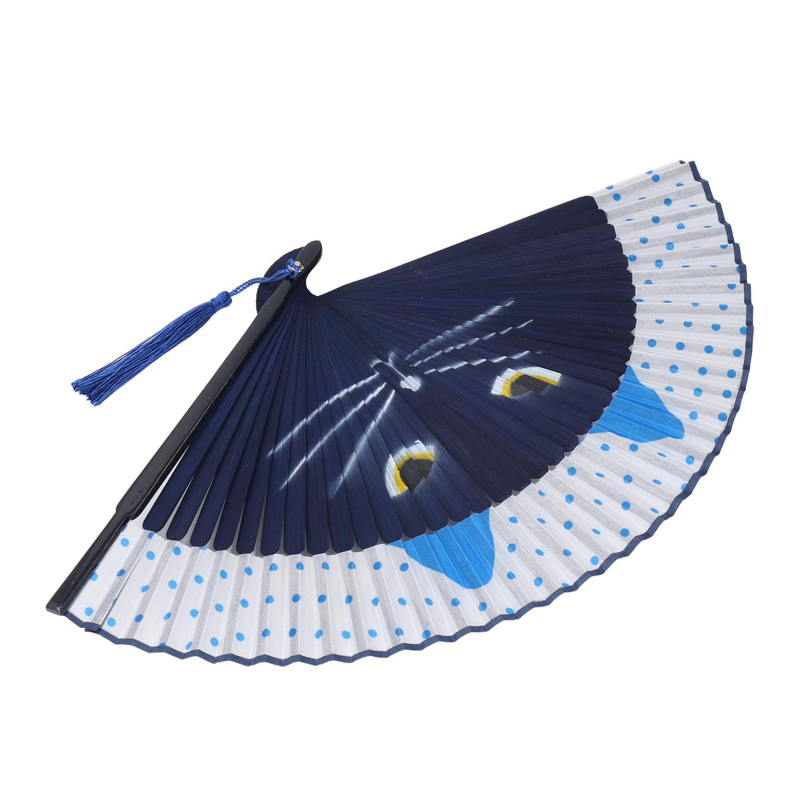 

Складной веер с изображением мультяшного кота, бамбуковая рамка, кисточка, украшение, расписанный веер для повседневной жизни серый