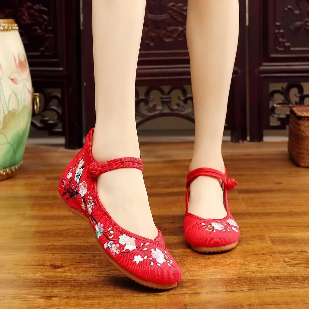 Mode Vintage Femme Chaussures en Tissu Élégant Style Ethnique Décontracté Broderie Streetwear Style Chinois Chaussures Femme Été