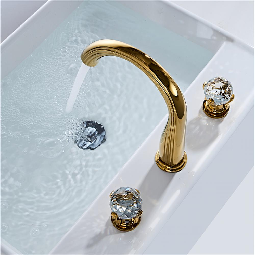 Brass Crystal Bathroom faucet widespread Gold Basin faucet Lavotory Tap luxury Basin Mixer Hot And Cold shower room sink Faucet