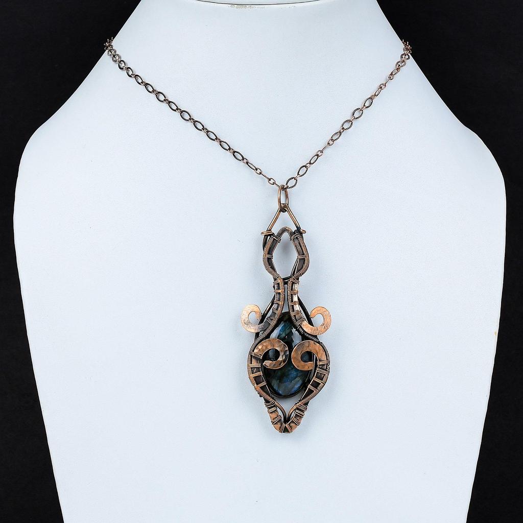 Labradorite Pendant Copper Wire Wrapped Jewelry Genuine Gemstone Pendant Labradorite Jewelry Handmade Ethnic Pendant Copper Pendant For Gift