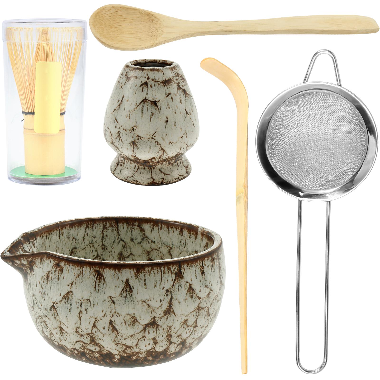 

6Pcs Matcha Whisk Set Elegant Matcha Set Japanese Tea Set Includes Whisk Holder Ceramic Bowl Stainless Steel Sifter Tea Scoop белый
