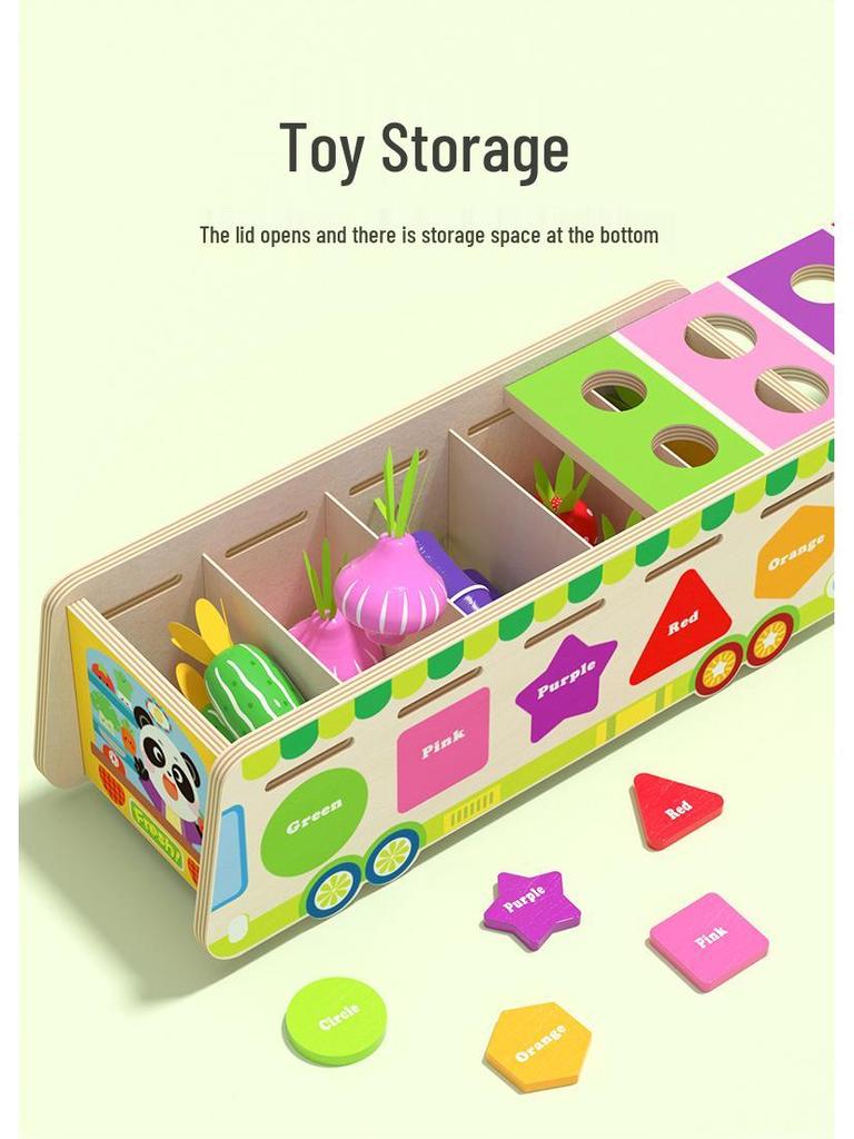 Kids' Educational Fruit & Veggie Vending Cart: Multifunctional Shape & Color Matching Toy with Pull-Along Radishes for Early Learning