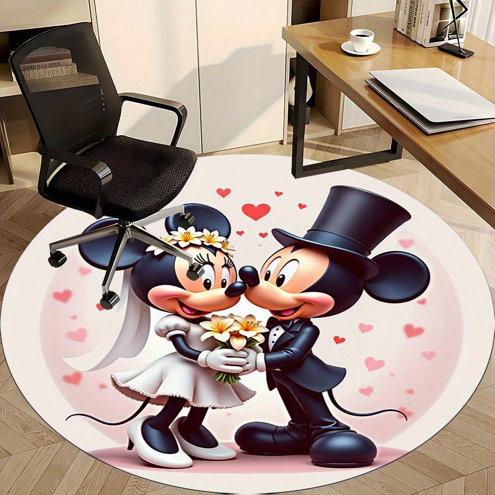 

1pc Love in Every Step Mickey & Minnie Wedding Theme Round Rug - Perfect for Office, Living Room, Bedroom Decor with Non-Slip Cartoon Design -C41129 80cm by 80cm