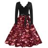 Damska Codzienna Modna Sukienka Retro z Nadrukiem Walentynkowym i Dekoltem V