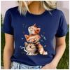 Unisex Womens Cotton  Cat and the Butterfly Print Tshirt Loose Round Neck Casual Short Sleeve Fashion Top  Clothing Summer