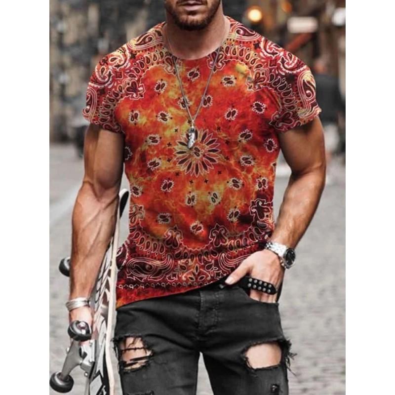 Mens Short Sleeve Crew Neck T-Shirt With Cartoon Digital Print Loose Fit Casual Wear