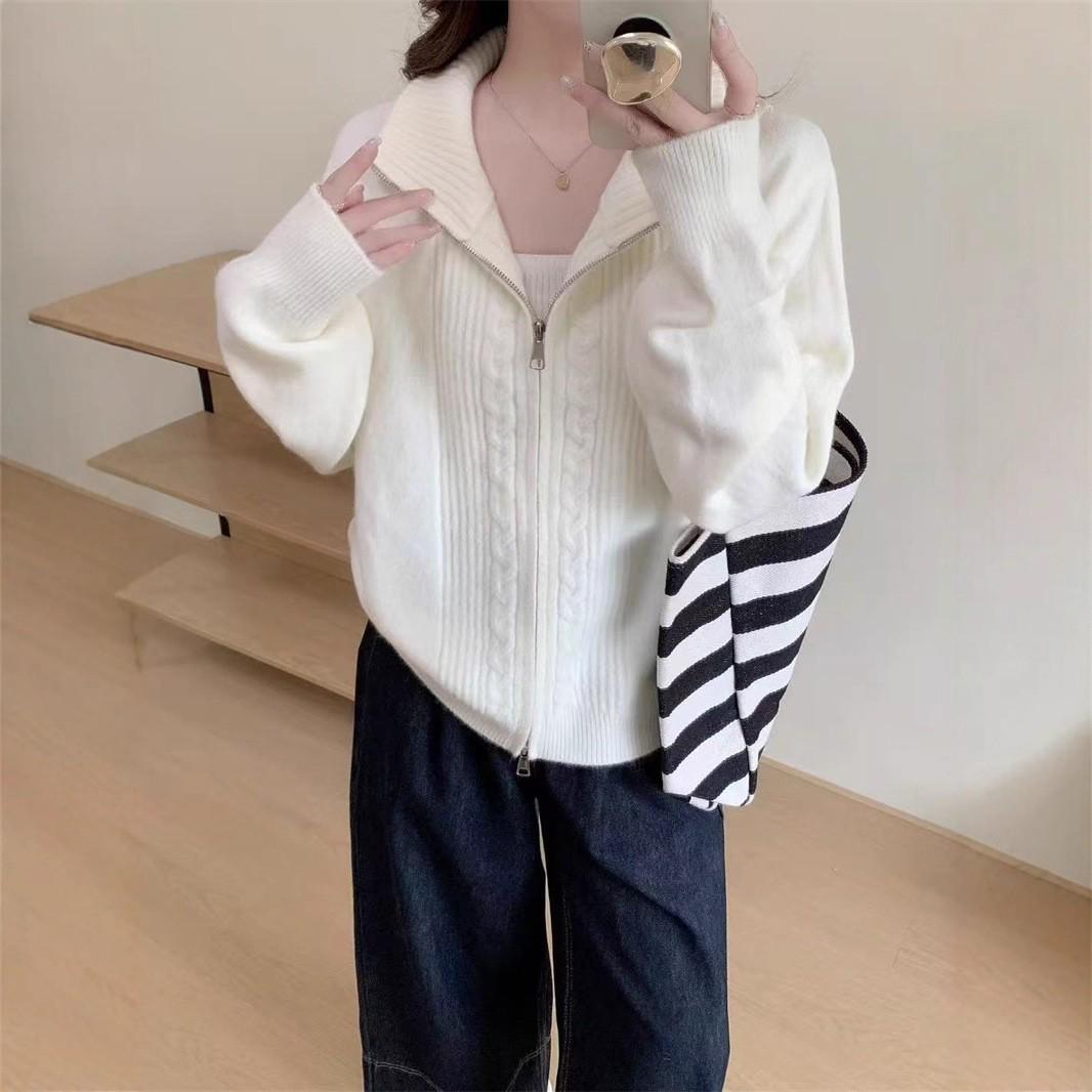 

Women s Autumn/Winter Casual Loose Cable Knit Zip-Up Cardigan One Size [80-130]
