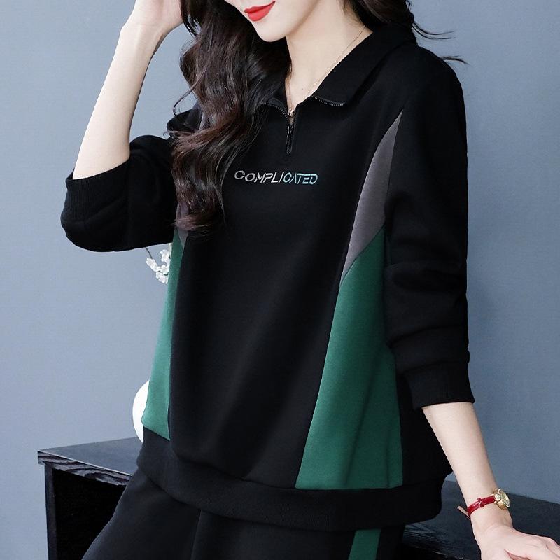 

Весенний повседневный свободный свитшот ПОЛО для женщин среднего и пожилого возраста - Большой размер, Длинный рукав L (Recommended 100-120 Jin)