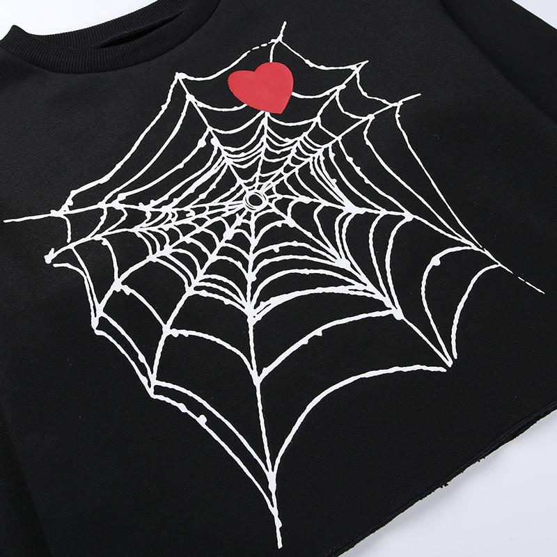 Gothic Halloween Cobweb Print Black T Shirt O Neck Long Sleeve Sexy Cropped Tops Punk Loose Autumn T-shirt