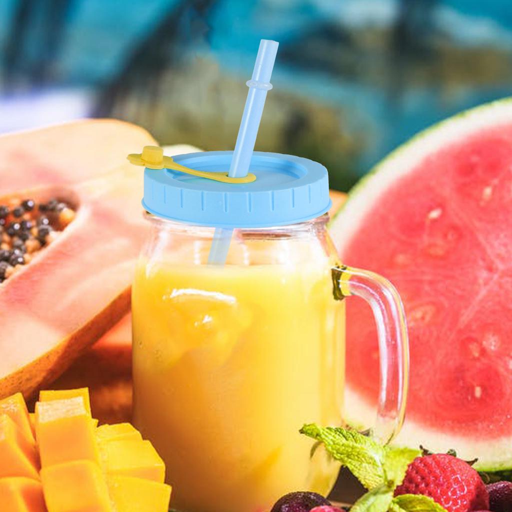 12-teiliges buntes Deckelset aus Kunststoff für Einmachgläser mit 70 mm breiter Öffnung, Deckel mit Reinigungsbürsten und Strohhalmen zur Aufbewahrung von Lebensmitteln