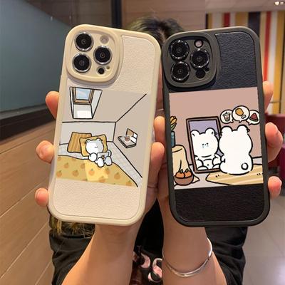 Cute Bear Hand Drawns Phone Case For Apple Iphone 13 14 Pro 11 12 Mini Max X Xr Xs 8 7 Puls Lambskin Silicone Cover