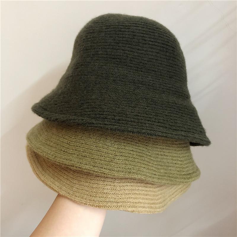 Solid Color Wool Fisherman Hat for Women, Vintage Small Hat, Versatile and Warm Knitted Bucket Hat for Autumn and Winter