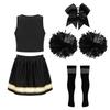 Girls Cheerleading Outfit Sleeveless V Neck Letter Print Crop Top Elastic Waist Skirt Bowknot Headwear Hand Flowers Socks
