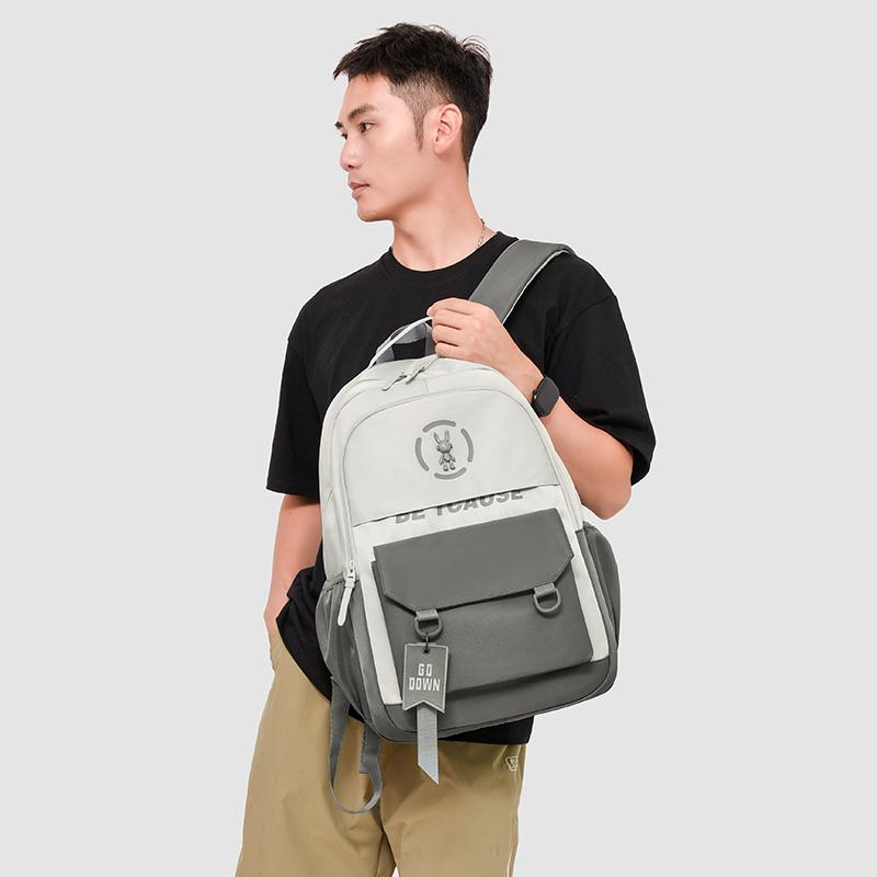 Contrast Color Student Schoolbag Men's Backpack Large Capacity Travel Backpack