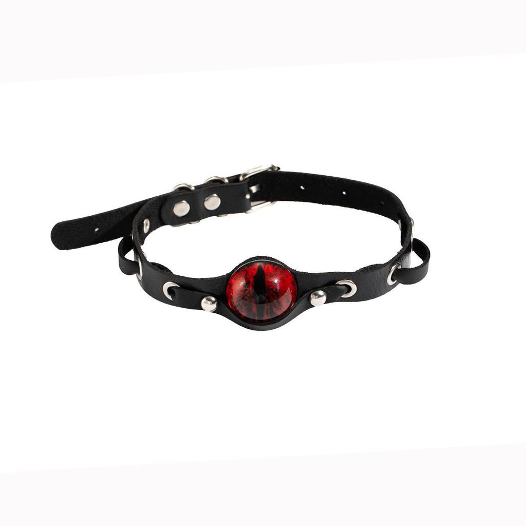 European-Asian Red Eye Demon Leather Collar: High-End Gothic Style Necklace for Women