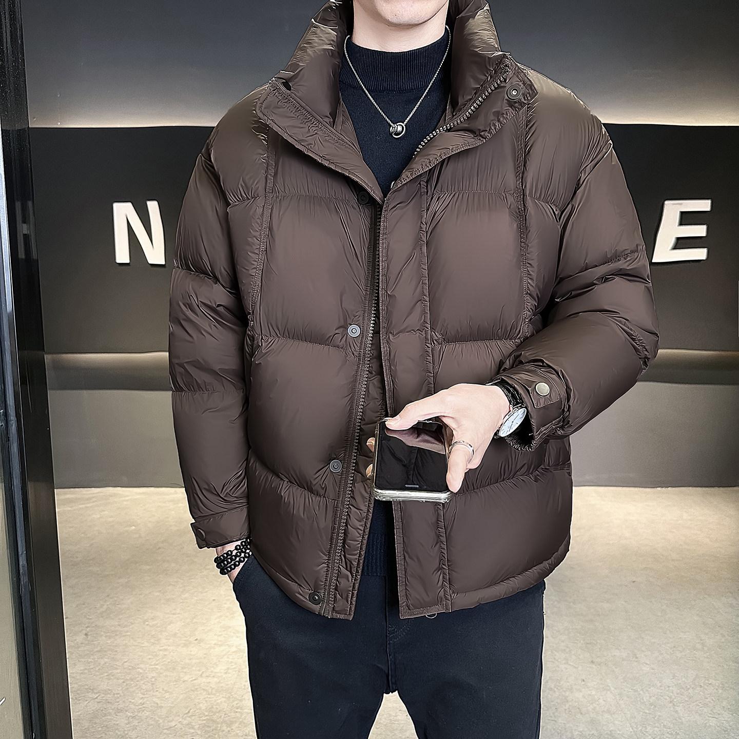 

Men s American Style Thick Puff Down Jacket with Stand Collar - 90% High Fill Power, Trendy Loose Fit Outerwear M